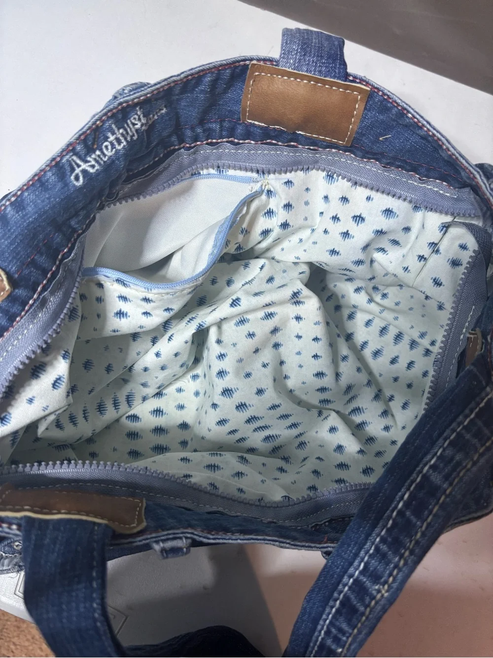 Handmade recycled denim slouchy tote